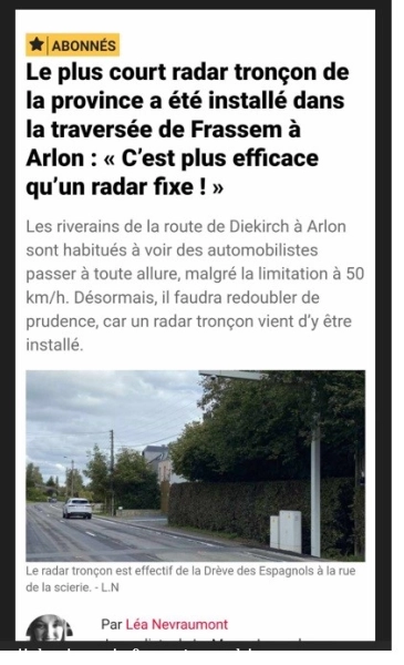 BELGIQUE photo du radar Frassem Route de Diekirch Luxembourg